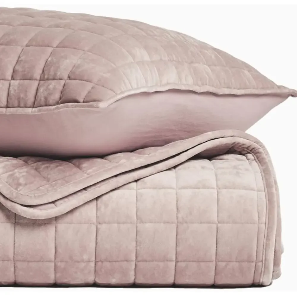 🆕 PB Luxury Pink Velvet Quilt Coverlet Bread spread Set Hotel Queen Ballet